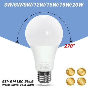 E14 LED Lempos, E27 LED Lemputės 220V Bombillas 3W 6W 9W 12W Lampada LED Prožektoriai, Stalo Lempa 240V Lemputės, Namų Apšvietimas 2835SMD