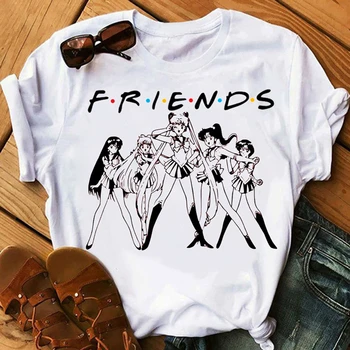 Geriausi draugai marškinėliai moterims Sailor Moon animacinių filmų print t-shirt moterų kawaii drabužius vasaros viršūnes tee marškinėliai femme streetwear