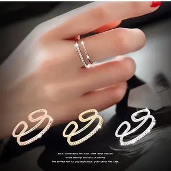Korėjos Sidabro Spalvos Multi-layer Kristalų Žiedai Moterims Vestuves Merginos Dovanas Atidaryti Piršto Žiedai, bižuterijos