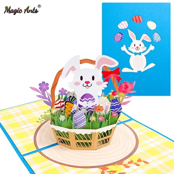 Velykų Kortelės Velykinis Kiaušinis Gėlių Krepšelis Pop-Up Kortelę, 3D atvirukas Cute Animals Birthday card Vaikams