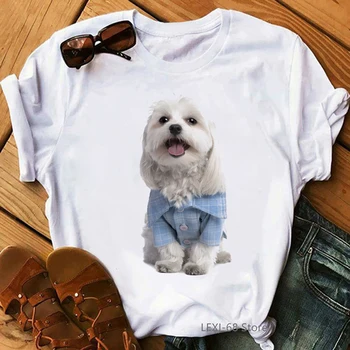 Derliaus maltiečių šuo portretas marškinėliai moterims harajuku mielas viršuje šunų mylėtojas geriausiais draugais dovanų marškinėlius vasaros drabužių moterų marškinėliai