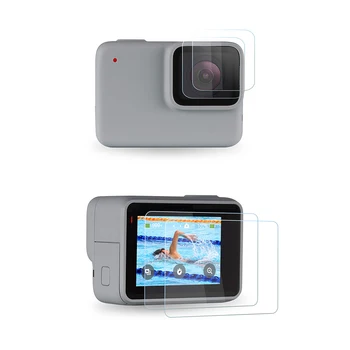 ŠAUDYTI Dvigubas LCD Ekraną ir Objektyvą Stiklo apsaugos GoPro Hero 7 Sidabro Balta Kamera Apsauginės Plėvelės Go Pro Hero 7 Sidabro