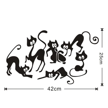 Puikus 6 Black Cute Kačių, Sienos Lipdukas Moder Katė Sienų Lipdukai Merginos Vinilo Namų Dekoro Cute Kačių Kambarį, Vaikų Kambarys