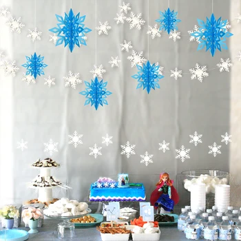 Sušaldyti Balta Mėlyna Merginos Gimtadienio Rinkinių Reikmenys, Popieriaus 3D Snaigių Girliandą Kūdikių Dušas Namų Arenoje kalėdinė Dekoracija