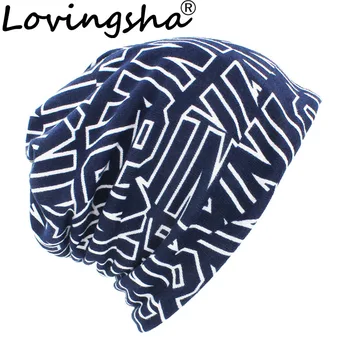LOVINGSHA Rudens Žiemos Laišką Projektavimo Kepurės Vyrams Plonas Skrybėlę Daugiafunkcį Moterų Skullies Beanies Mados Feminino Šalikas HT114